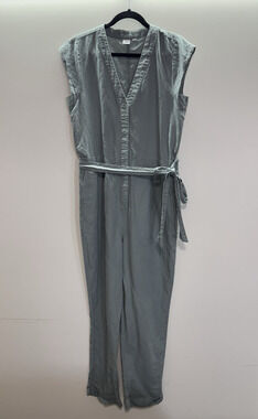 GAP Jumpsuit Women's Size 10 Gray Short Sleeve Snap Closure Linen Cotton Blend